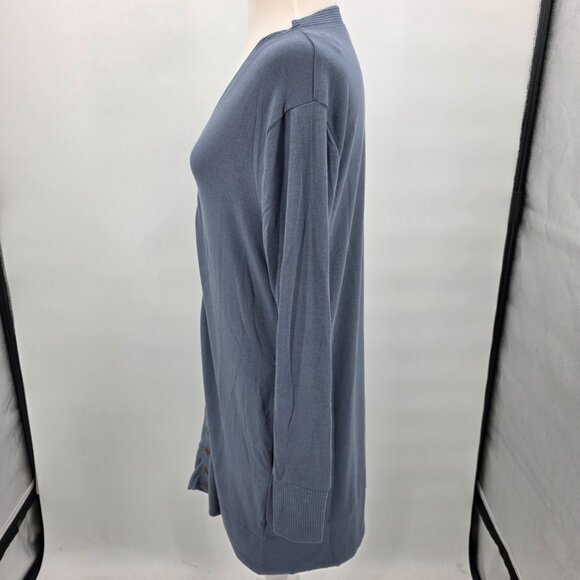 ZENANA Long Sleeve Snap Front Cardigan Sweater With Pockets Dusty Blue L NWT - Picture 8 of 11